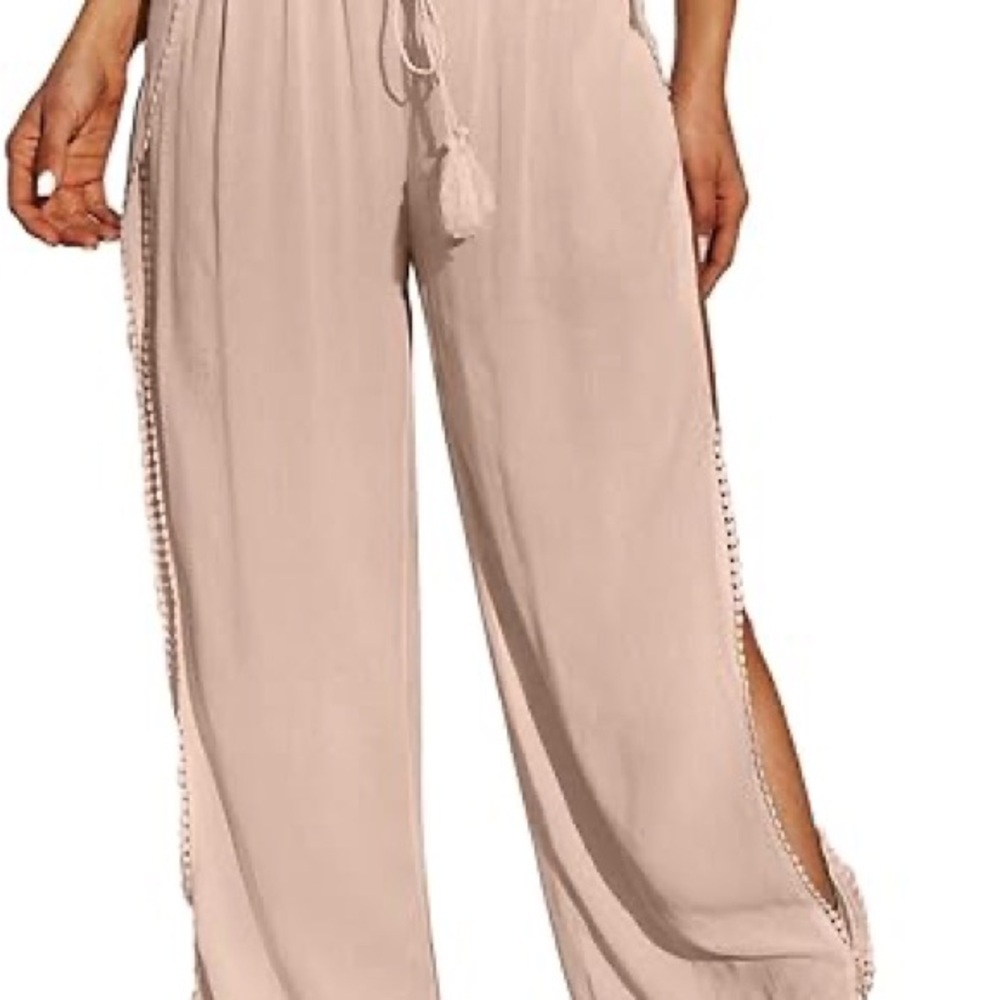Herseas Womens Bathing Suit Cover Up Pants with Tassel Pink - Size: LARGE